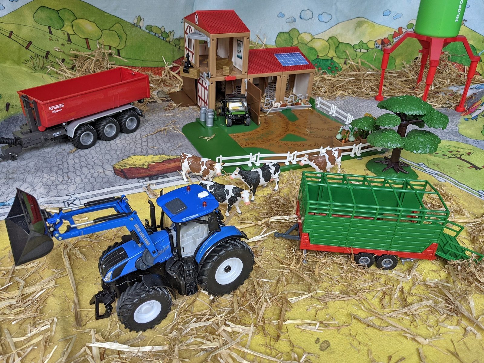 Traktor mit Transportanhänger Kinder Bauernhof Landwirtschaft Spiel 