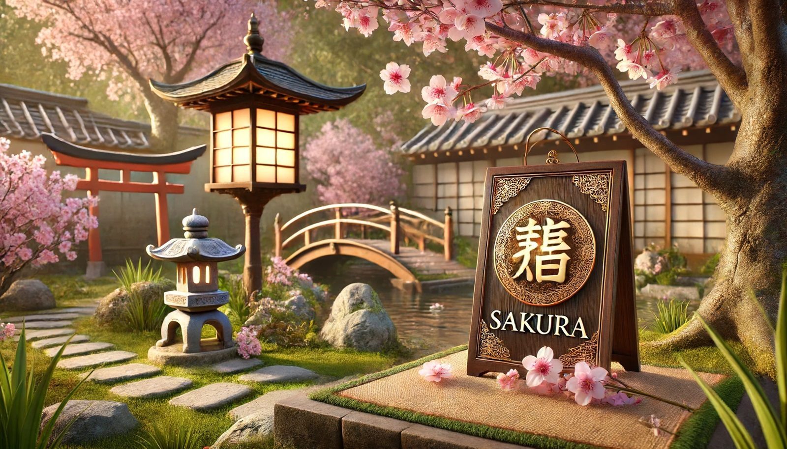 DALL·E 2024 06 14 15.18.52 A photorealistic key visual for a magazine article about Japanese names for girls. The scene features a serene Japanese garden with blooming cherry bl