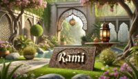 DALL·E 2024 06 14 16.01.37 A photorealistic key visual for a magazine article about Muslim names for boys. The scene features a serene garden with blooming flowers and a traditi