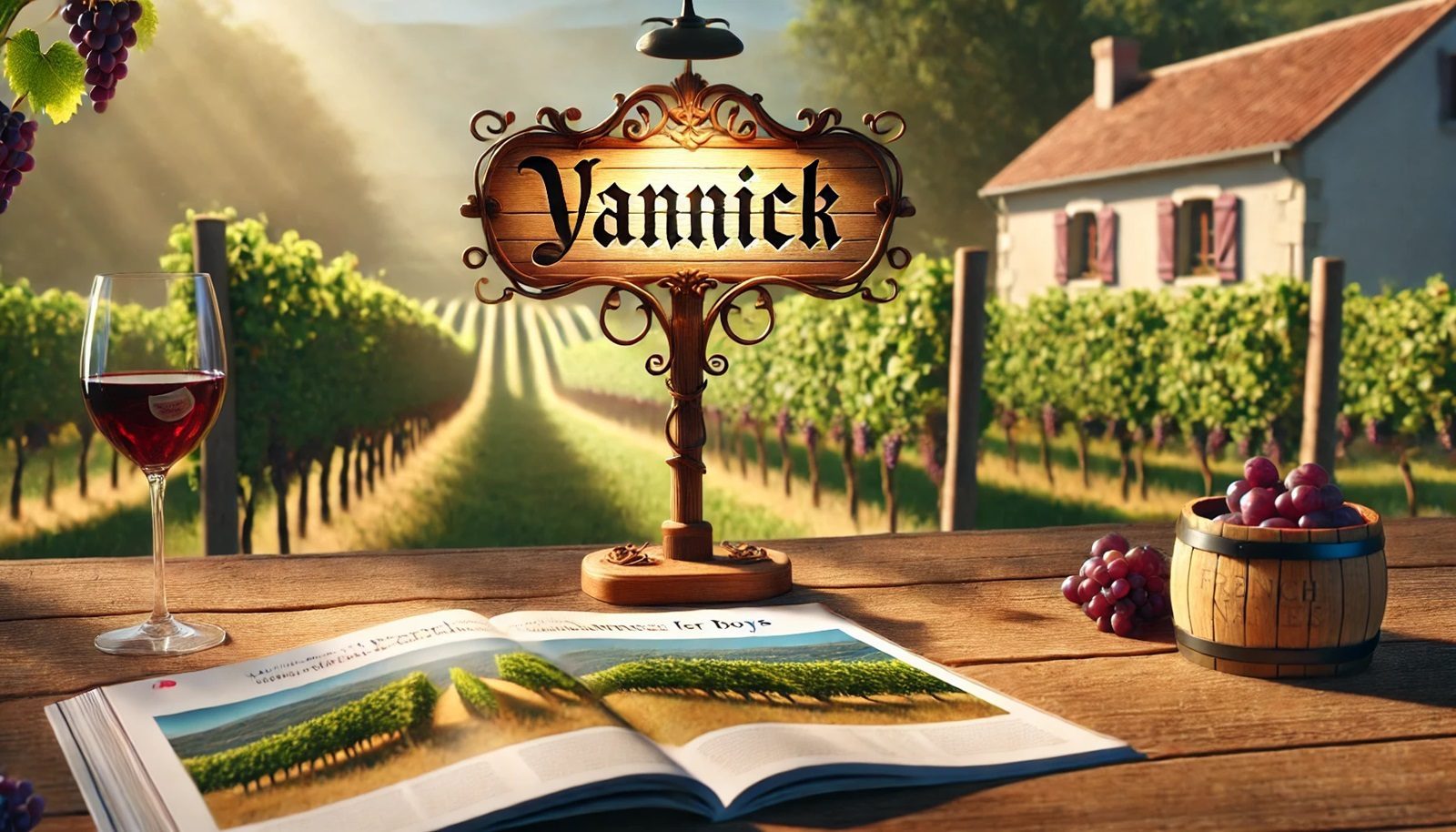 DALL·E 2024 06 21 21.25.07 A photorealistic key visual for a magazine article about French names for boys. The scene features a charming French countryside with a picturesque vi
