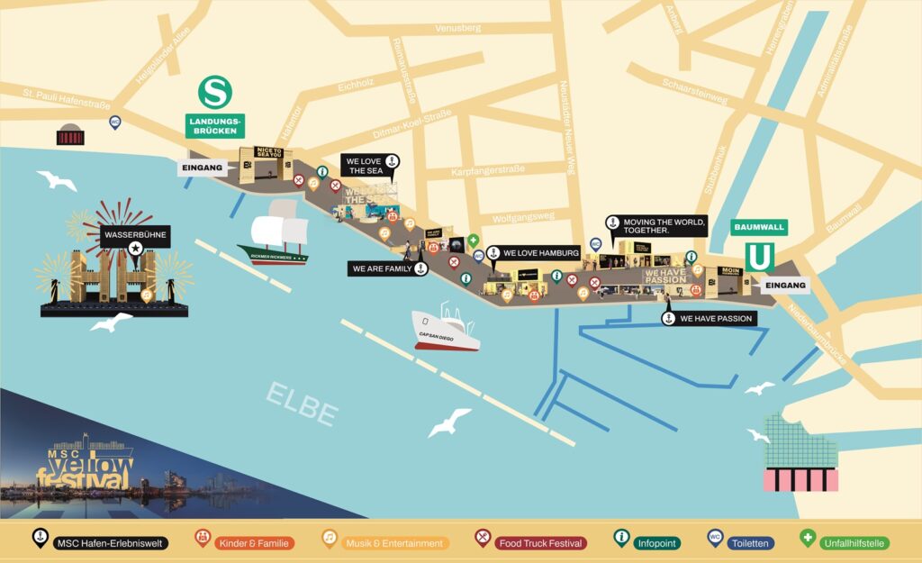 Leinen los fürs Familienabenteuer am 14.6. - Das MSC Yellow Festival am Hamburger Hafen 9 lageplan msc yellow festival data