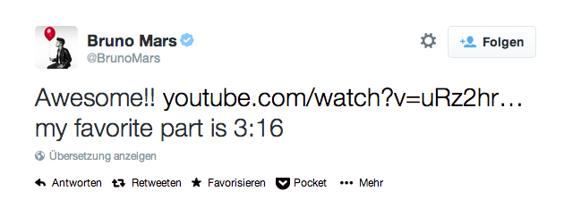 Bruno Mars twittert Cover eines 10-Jährigen 43 Twitter BrunoMars Awesome http t.co ciM4Cl5l ...
