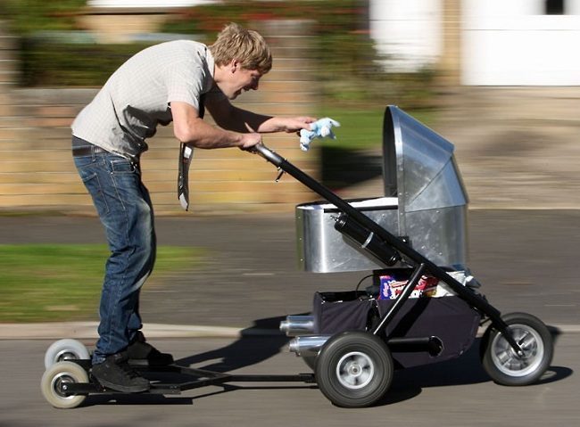 Fasten Seatbelt: Kinderwagen de Luxe 1 colin furze 50mph baby pram